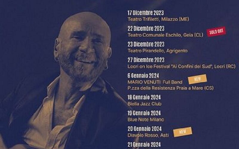 Parte il tour 60 + 40 100% Mario Venuti. Stasera a Milazzo, venerdì «live» a Gela