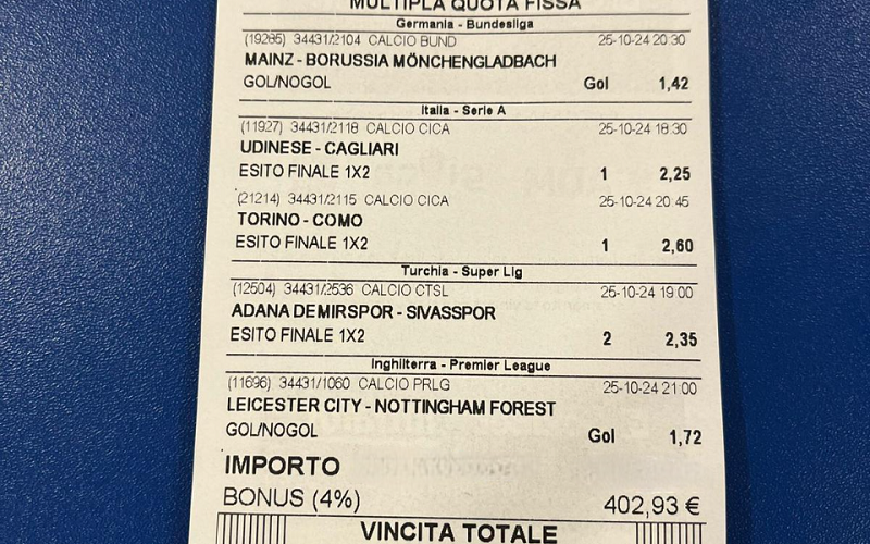 Gela, combinazione vincente da GoldBet. Bolletta da cinque partite totalizza 10 mila euro